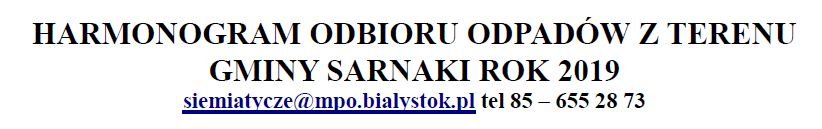 Harmonogram odbioru odpadów Gmina Sarnaki